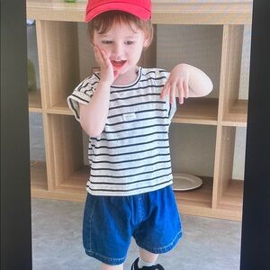Striped T-Shirt and Denim Shorts Set for Kids